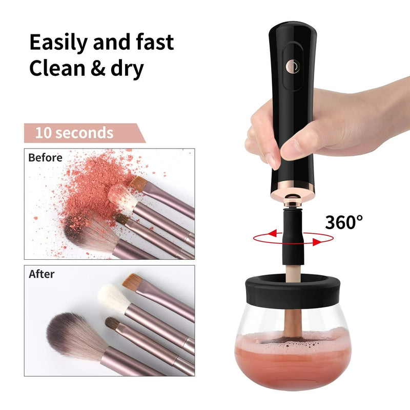 Makeup Brush Cleaner and Dryer Machine Electric Brush Cleaner Machine with 8 Size Rubber Collars Automatic Brush Cleaner Spinner