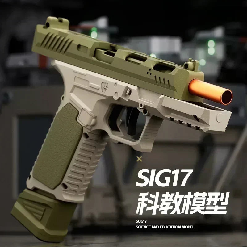 SIG17 Automatic Serial Shell Throwing Metal Soft Bullet Gun 1911 Empty Hanging Glock Children's Toy Gun Simulation Boy