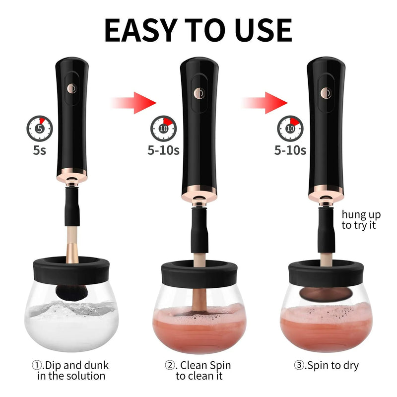 Makeup Brush Cleaner and Dryer Machine Electric Brush Cleaner Machine with 8 Size Rubber Collars Automatic Brush Cleaner Spinner