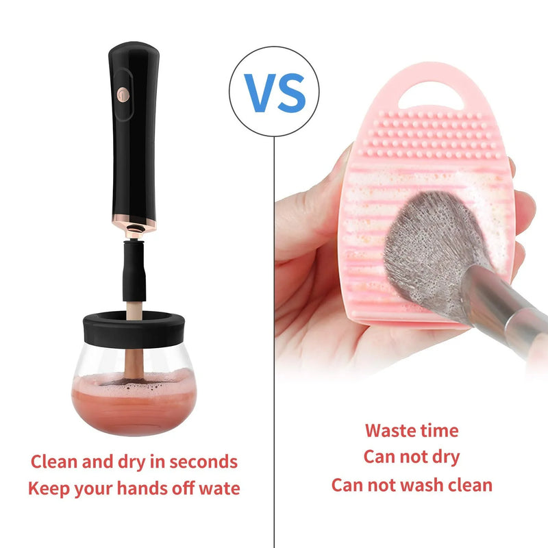 Makeup Brush Cleaner and Dryer Machine Electric Brush Cleaner Machine with 8 Size Rubber Collars Automatic Brush Cleaner Spinner