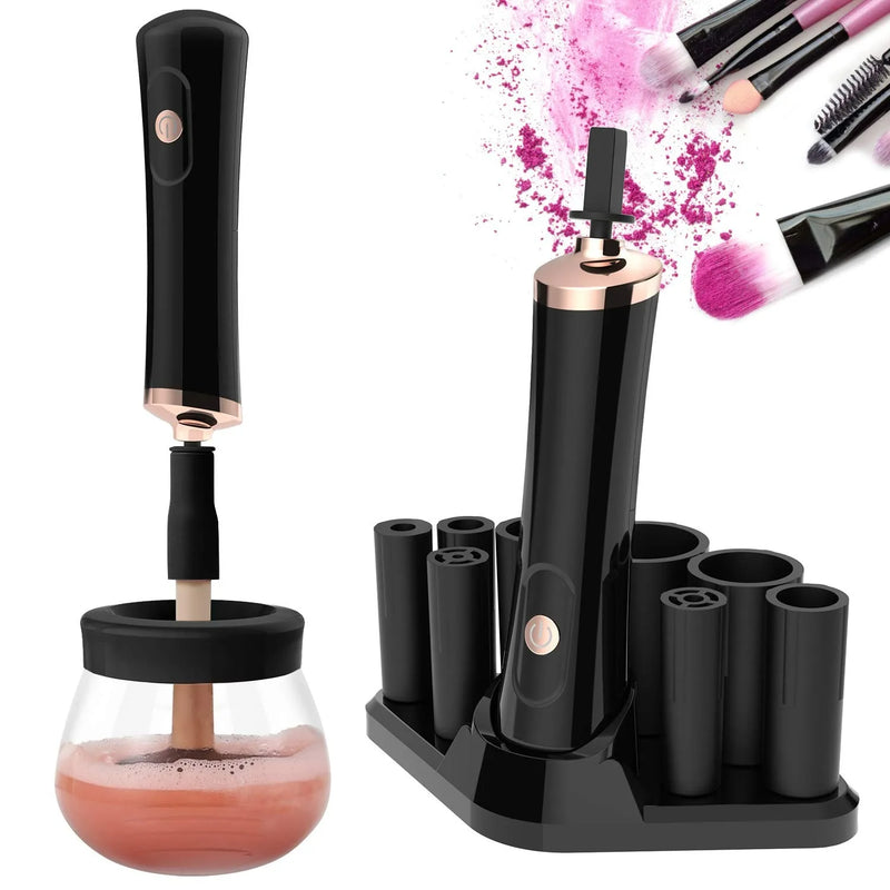 Makeup Brush Cleaner and Dryer Machine Electric Brush Cleaner Machine with 8 Size Rubber Collars Automatic Brush Cleaner Spinner