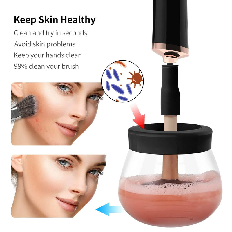 Makeup Brush Cleaner and Dryer Machine Electric Brush Cleaner Machine with 8 Size Rubber Collars Automatic Brush Cleaner Spinner